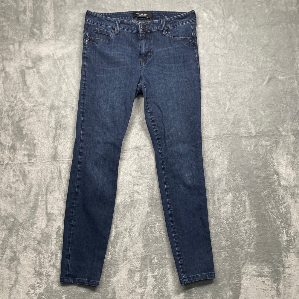 Liverpool Skinny Jeans Womens 8 29 Blue Blackout Blue Dark Wash Stretch Mid Rise